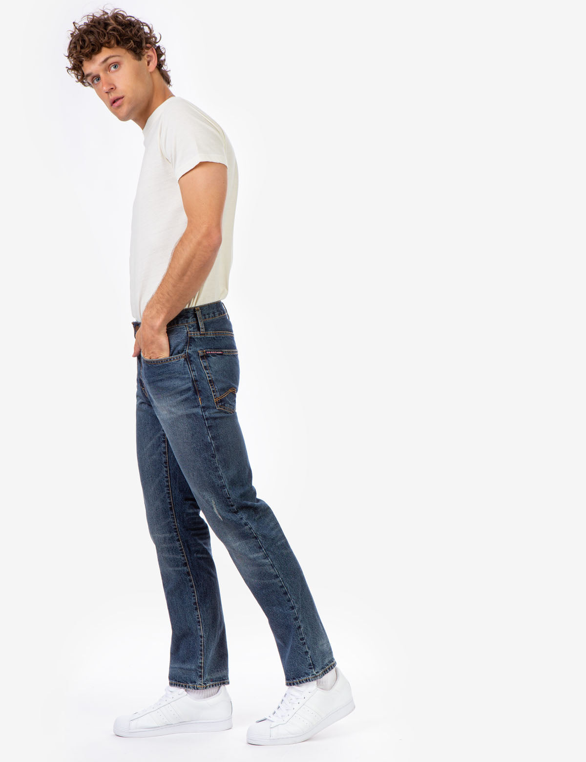 Classic Straight Fit Denim Jeans with Button Closure & 5 Pockets