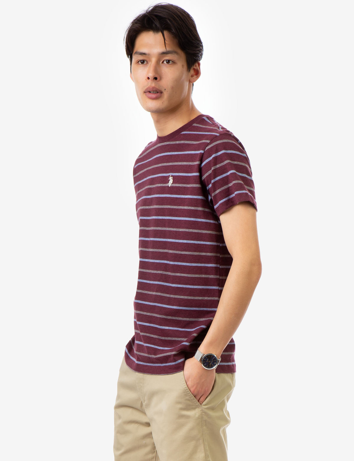 Classic Striped Crew Neck T-Shirt with Embroidered Logo | Casual Short Sleeve Tee