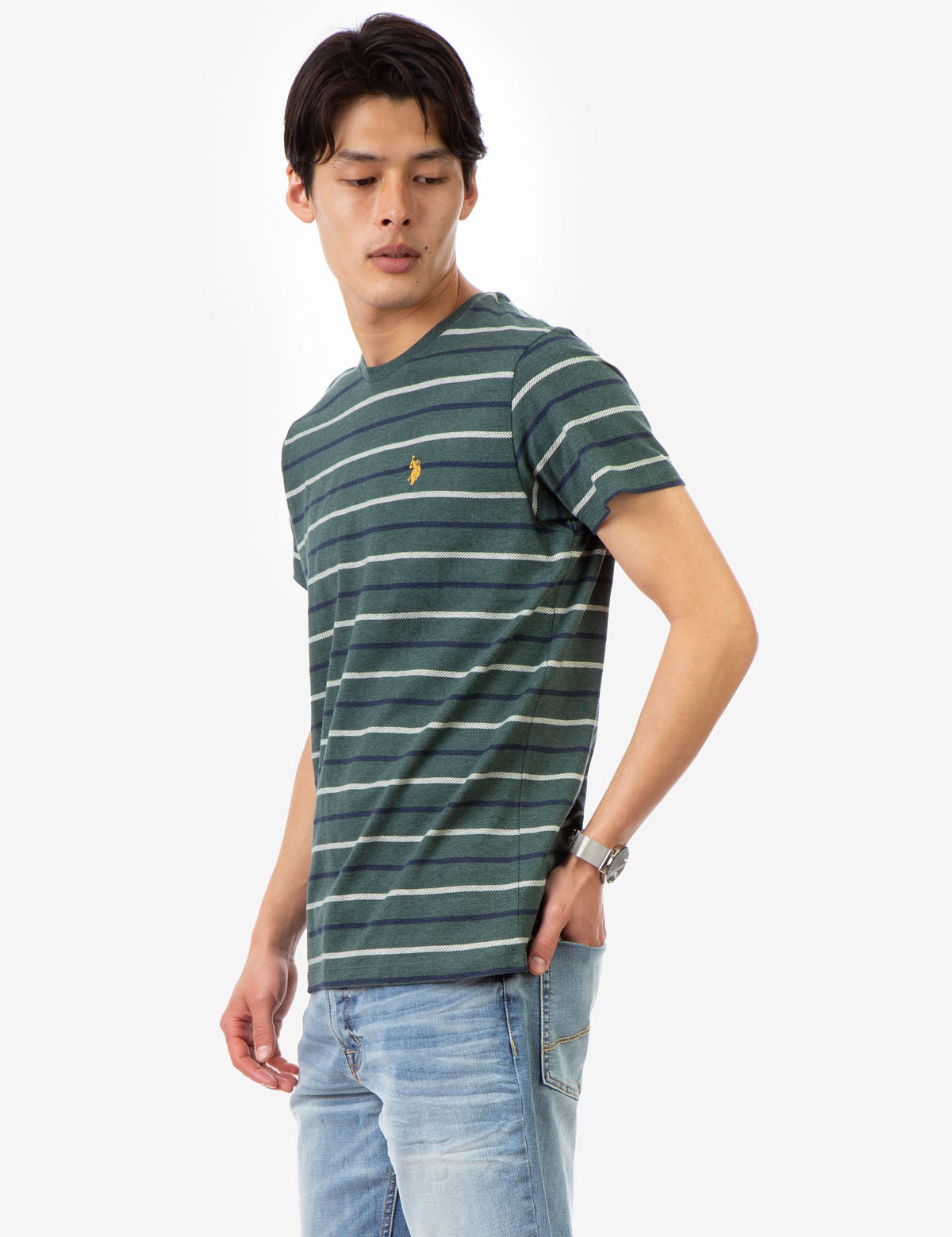 Classic Striped Crew Neck T-Shirt with Embroidered Logo | Casual Short Sleeve Tee