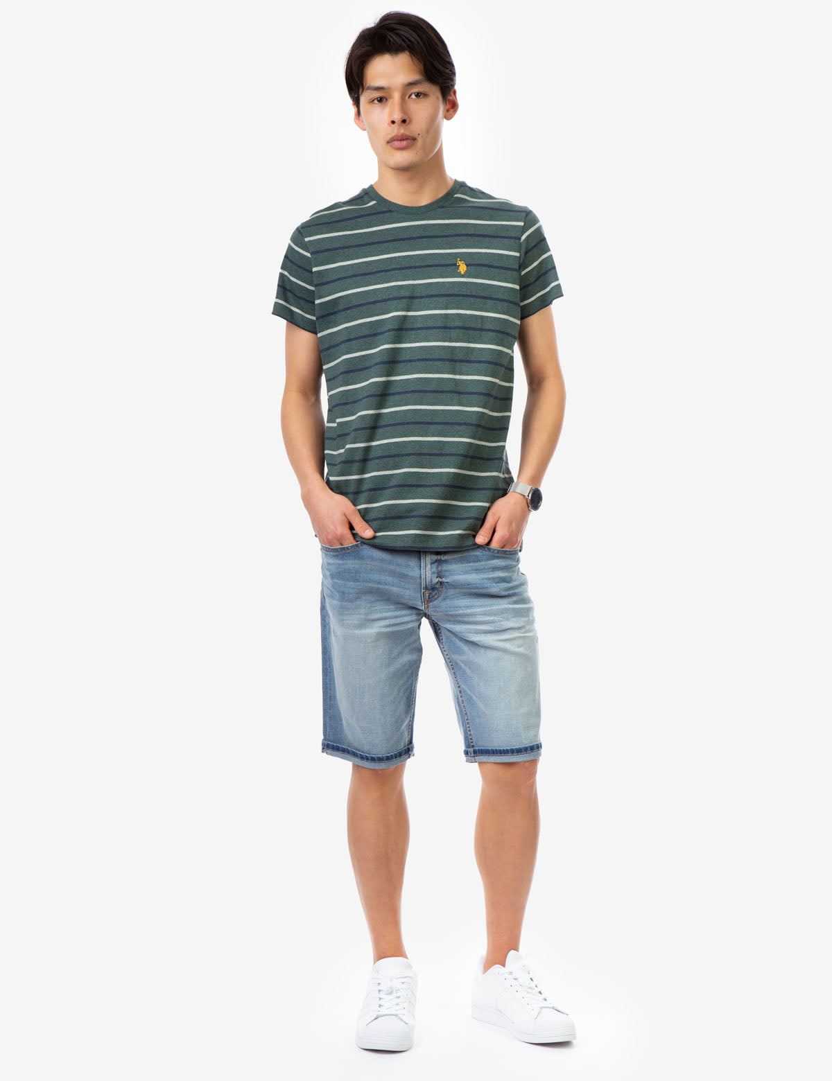 Classic Striped Crew Neck T-Shirt with Embroidered Logo | Casual Short Sleeve Tee