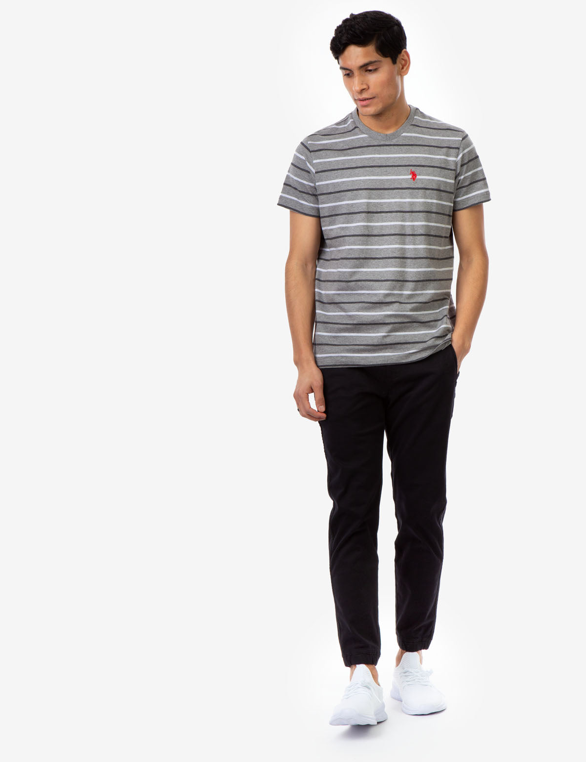 Classic Striped Crew Neck T-Shirt with Embroidered Logo | Casual Short Sleeve Tee