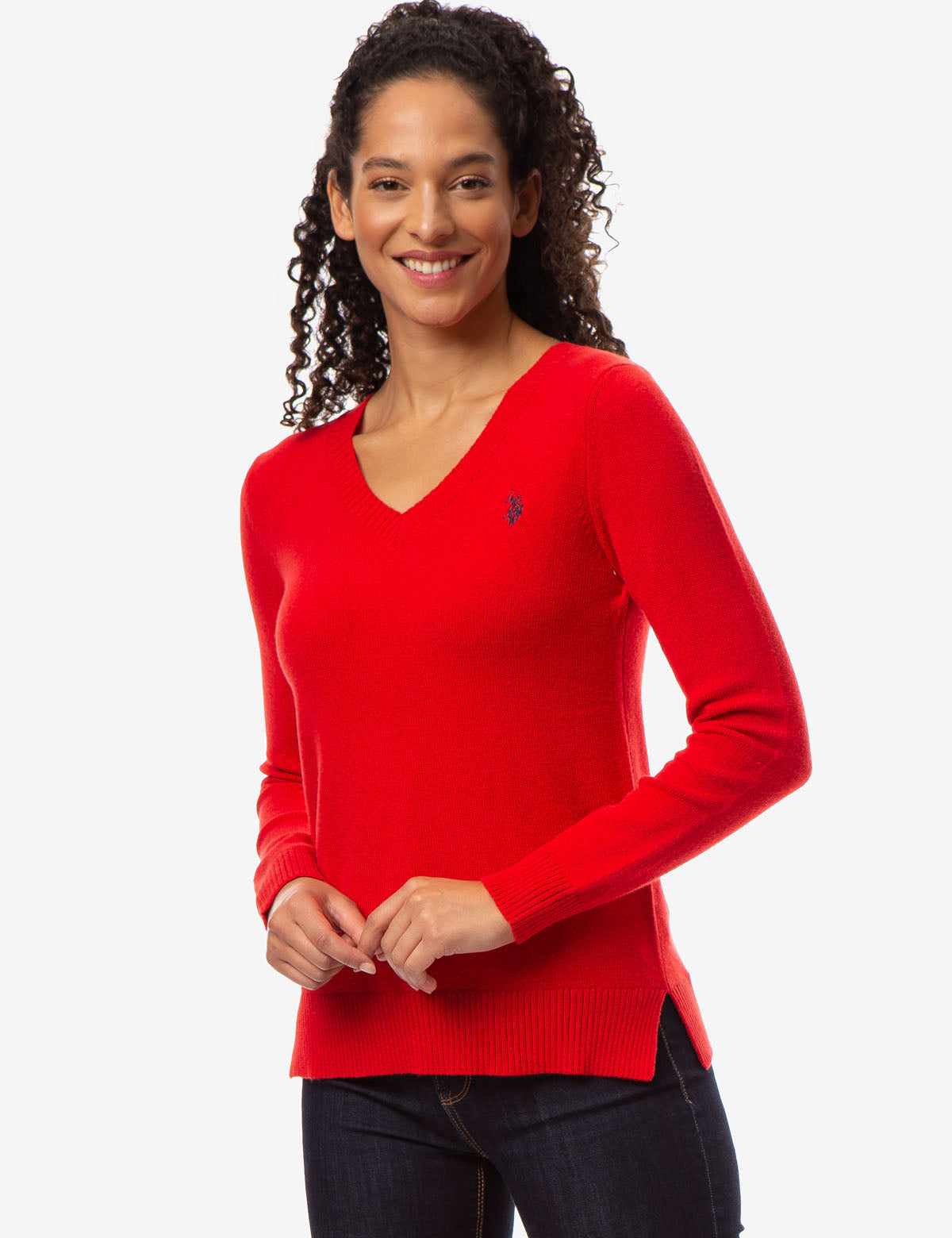 "Classic V-Neck Sweater with Rib Knit Hem & Side Vents | [Brand Name]"  

(Note: Replace [Brand Name] with the actual brand if available. If no brand, remove the separator and brand placeholder.)  

Character count: 53 (with placeholder) / 42 (without brand)