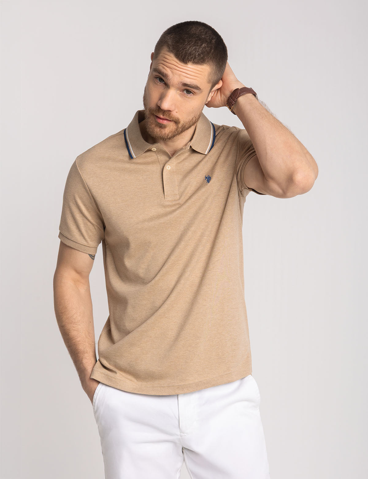 Slim Fit Tipped Polo Shirt with Embroidered Logo | Interlock Design