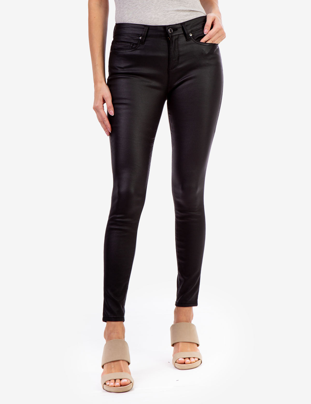 Super Stretch Coated Black Denim Jeans | Mid Rise & Slim Fit