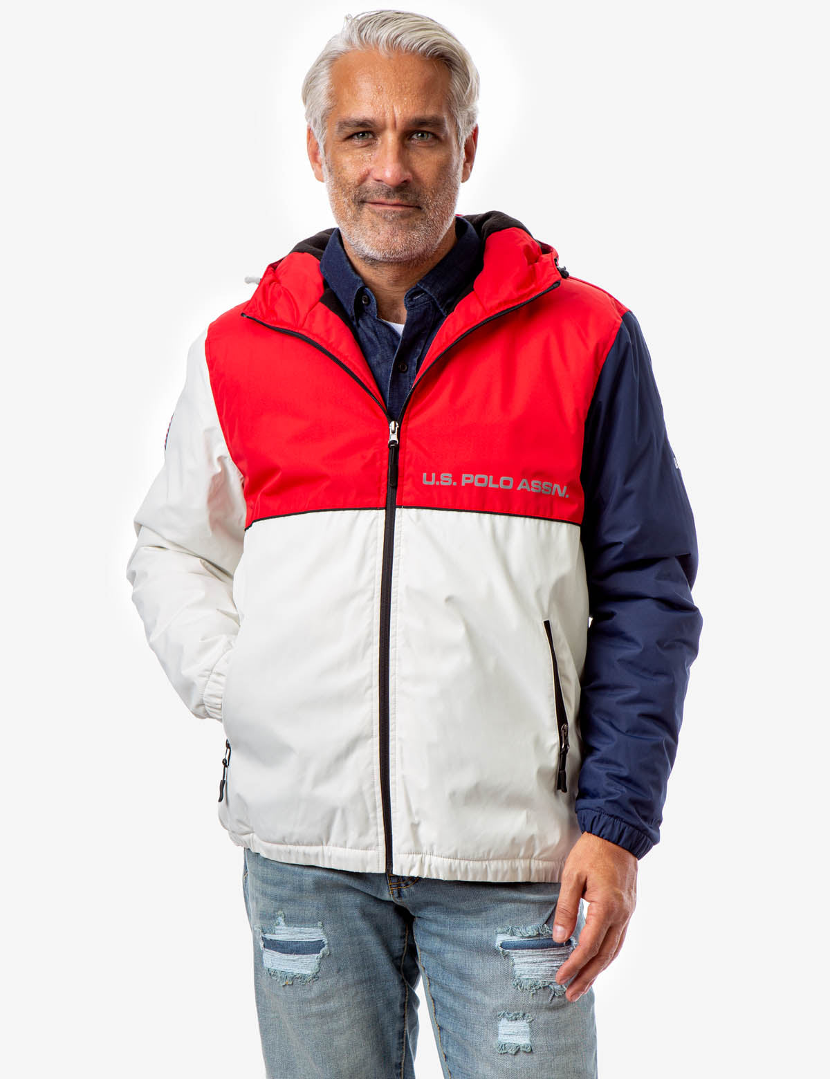 Colorblock Americana Windbreaker with Hood & Side Pockets | U.S. POLO ASSN.