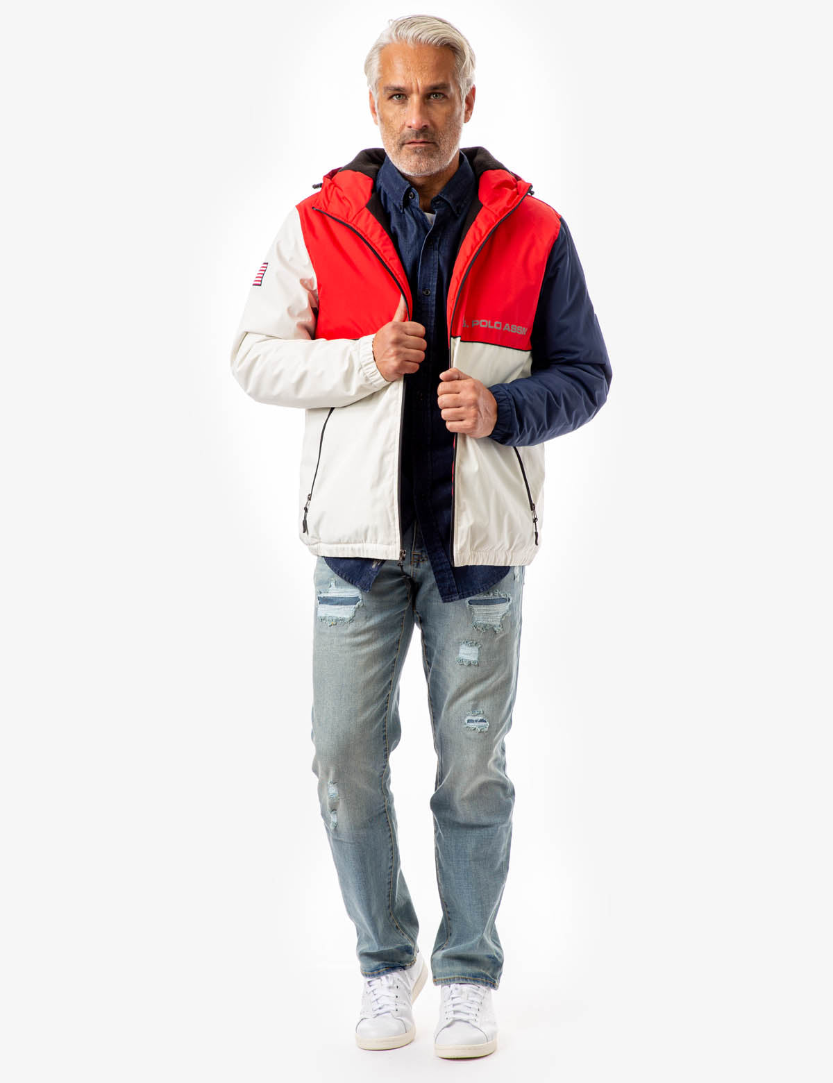 Colorblock Americana Windbreaker with Hood & Side Pockets | U.S. POLO ASSN.