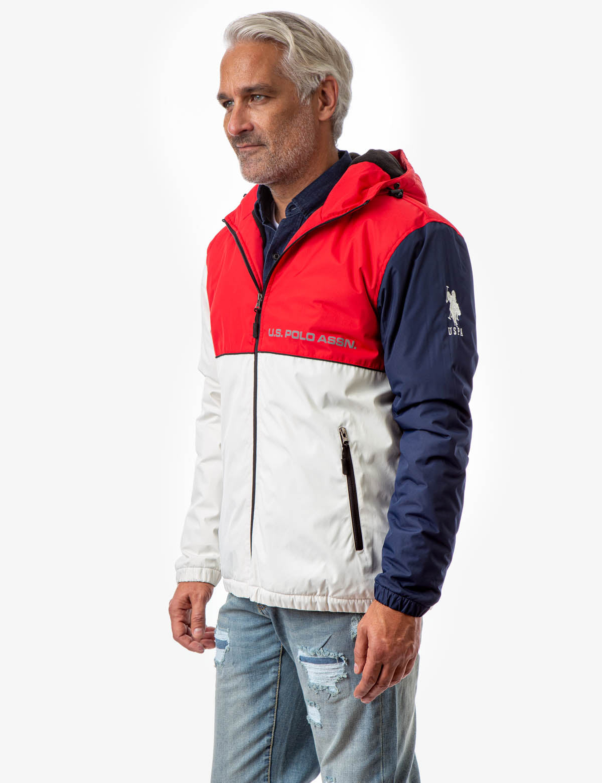 Colorblock Americana Windbreaker with Hood & Side Pockets | U.S. POLO ASSN.