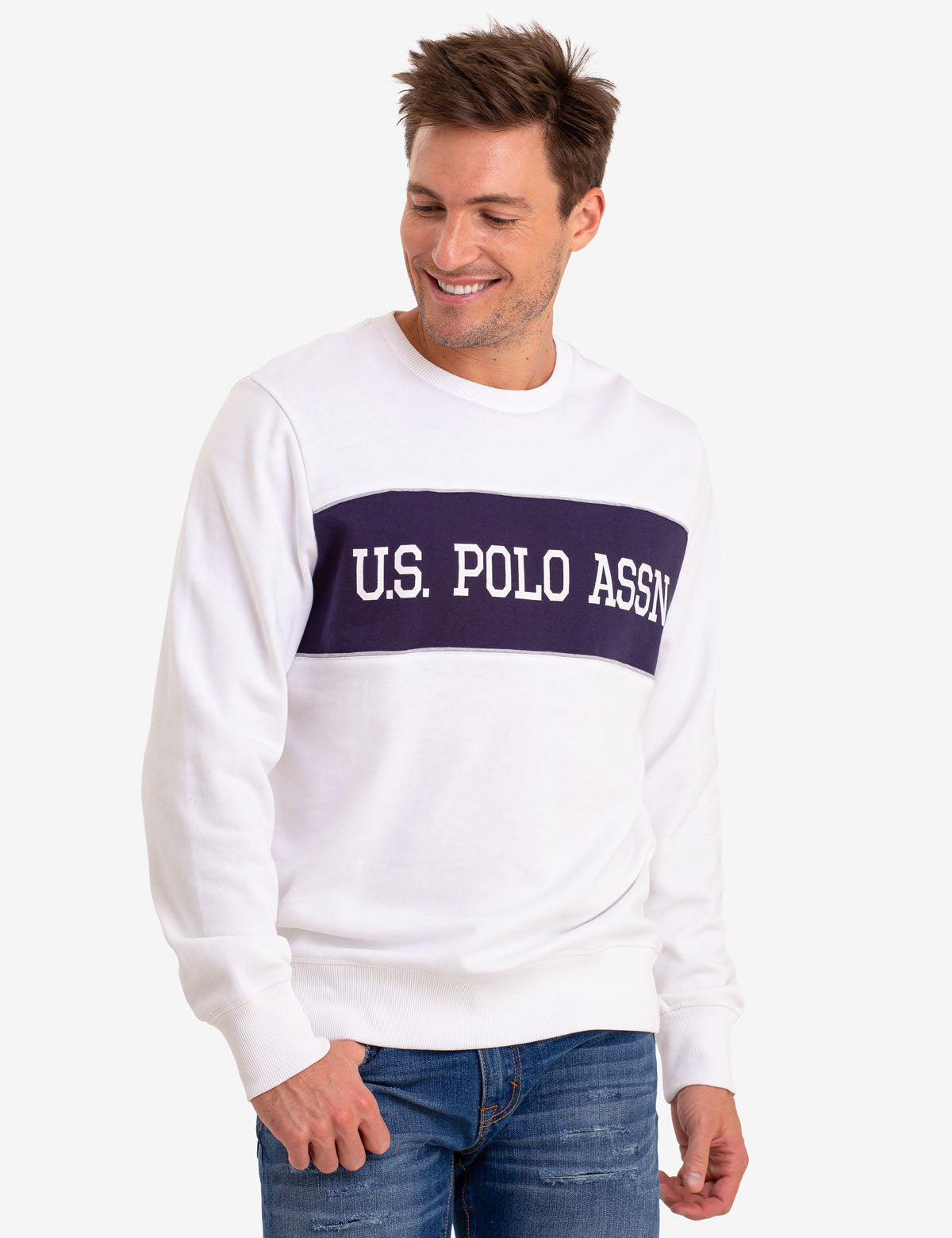 Colorblock Crew Neck Sweatshirt with U.S. Polo Graphic | U.S. Polo Assn.
