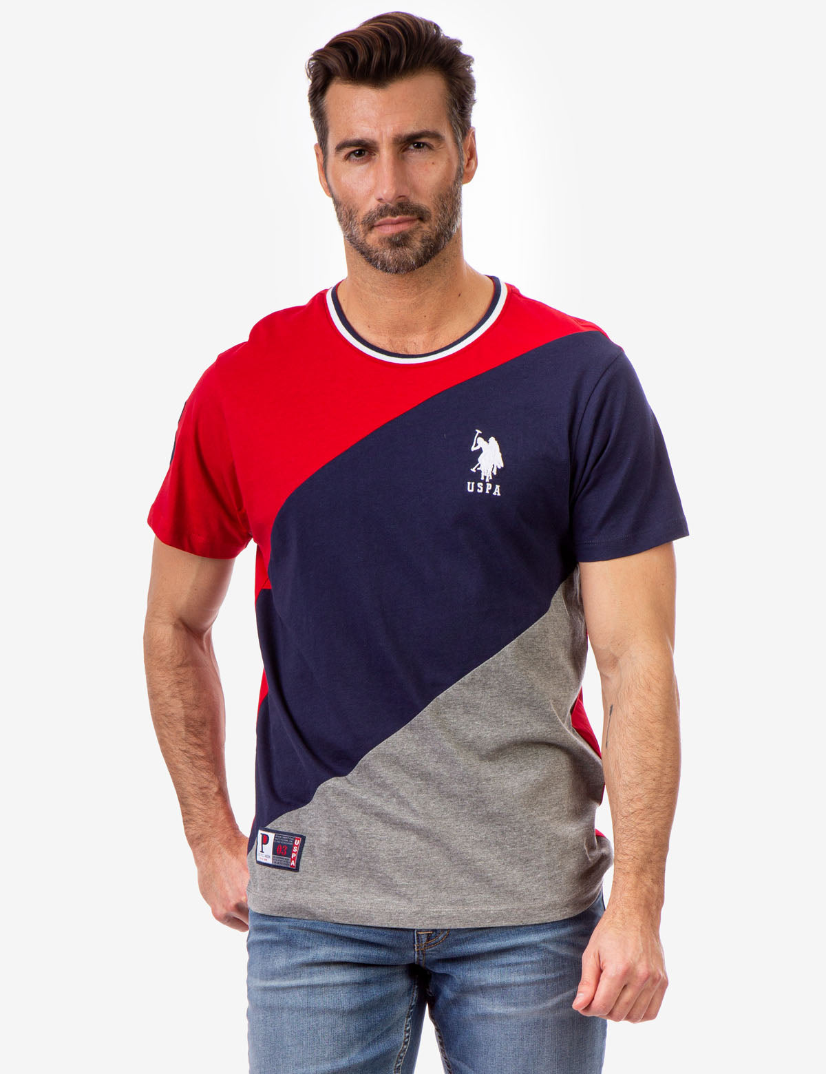 Colorblock Crew Neck T-Shirt with Embroidered Logo | USPA