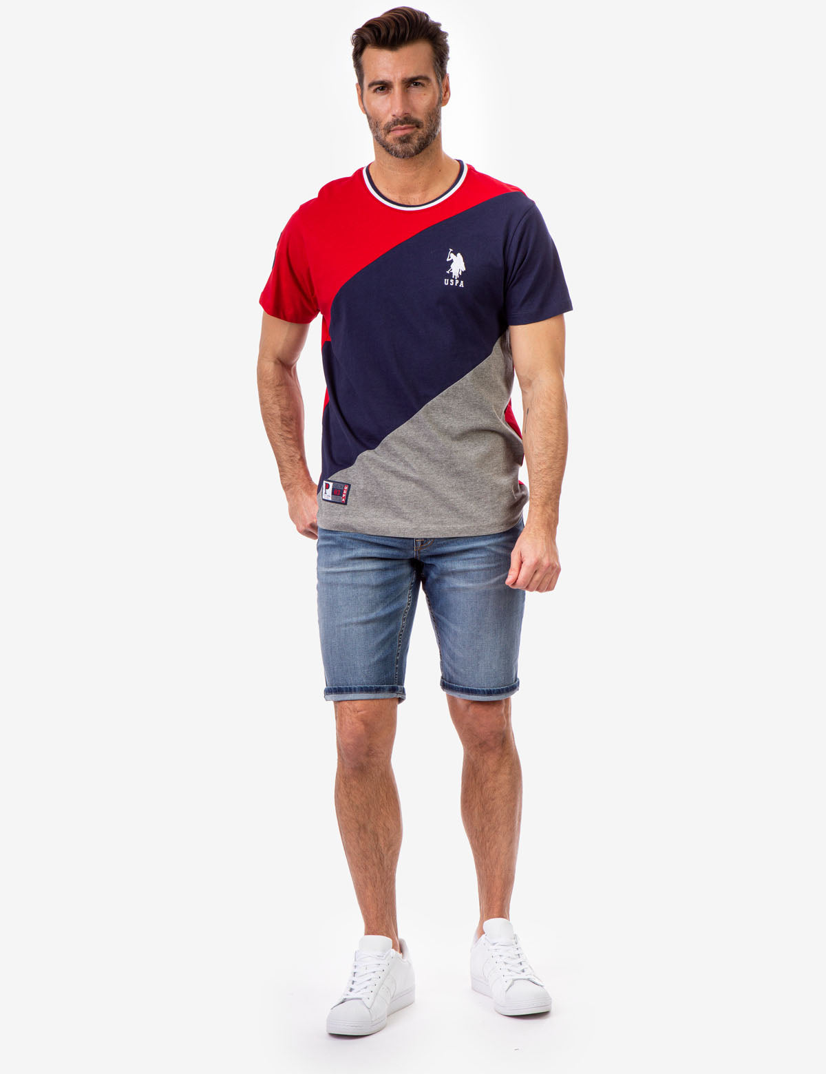 Colorblock Crew Neck T-Shirt with Embroidered Logo | USPA