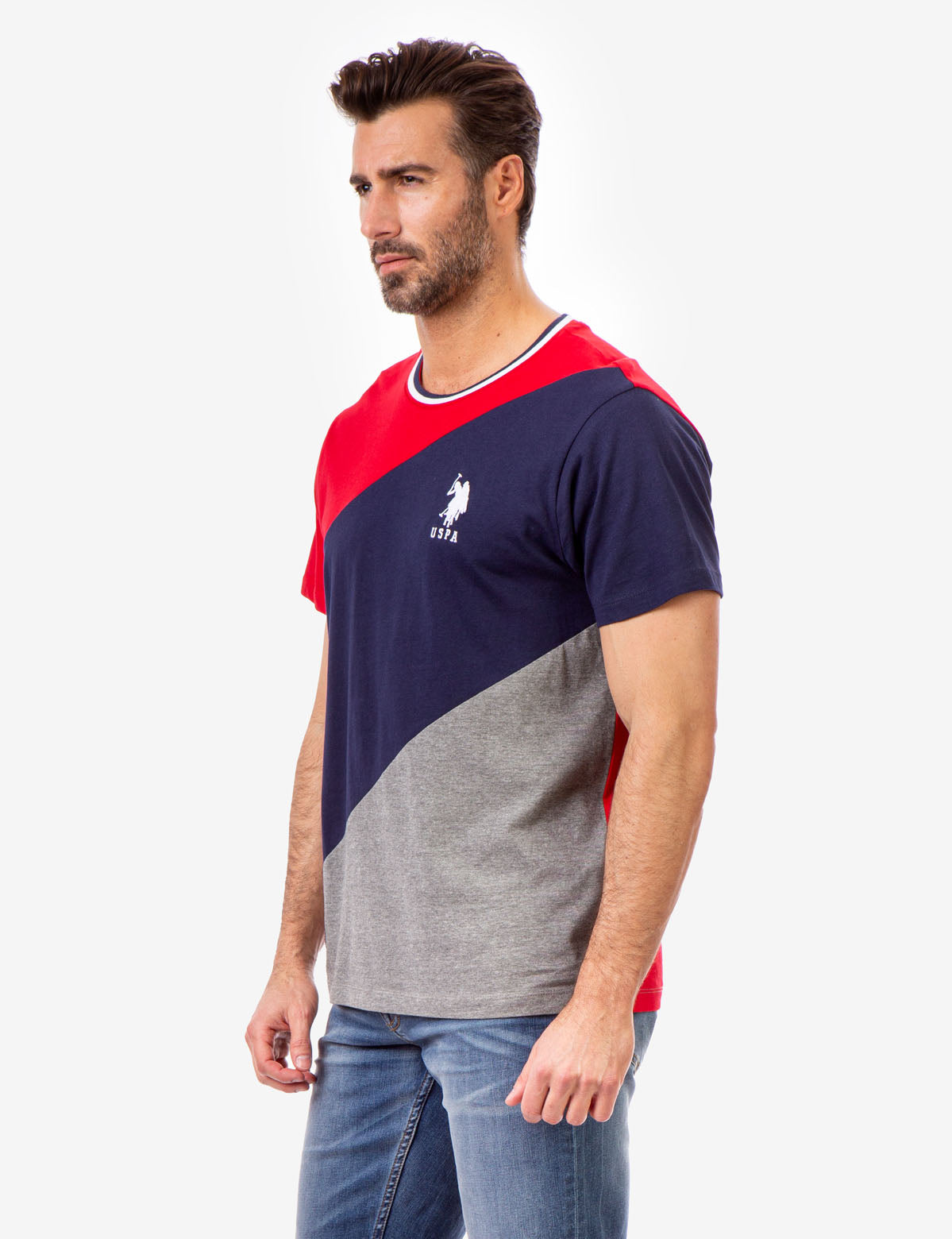 Colorblock Crew Neck T-Shirt with Embroidered Logo | USPA