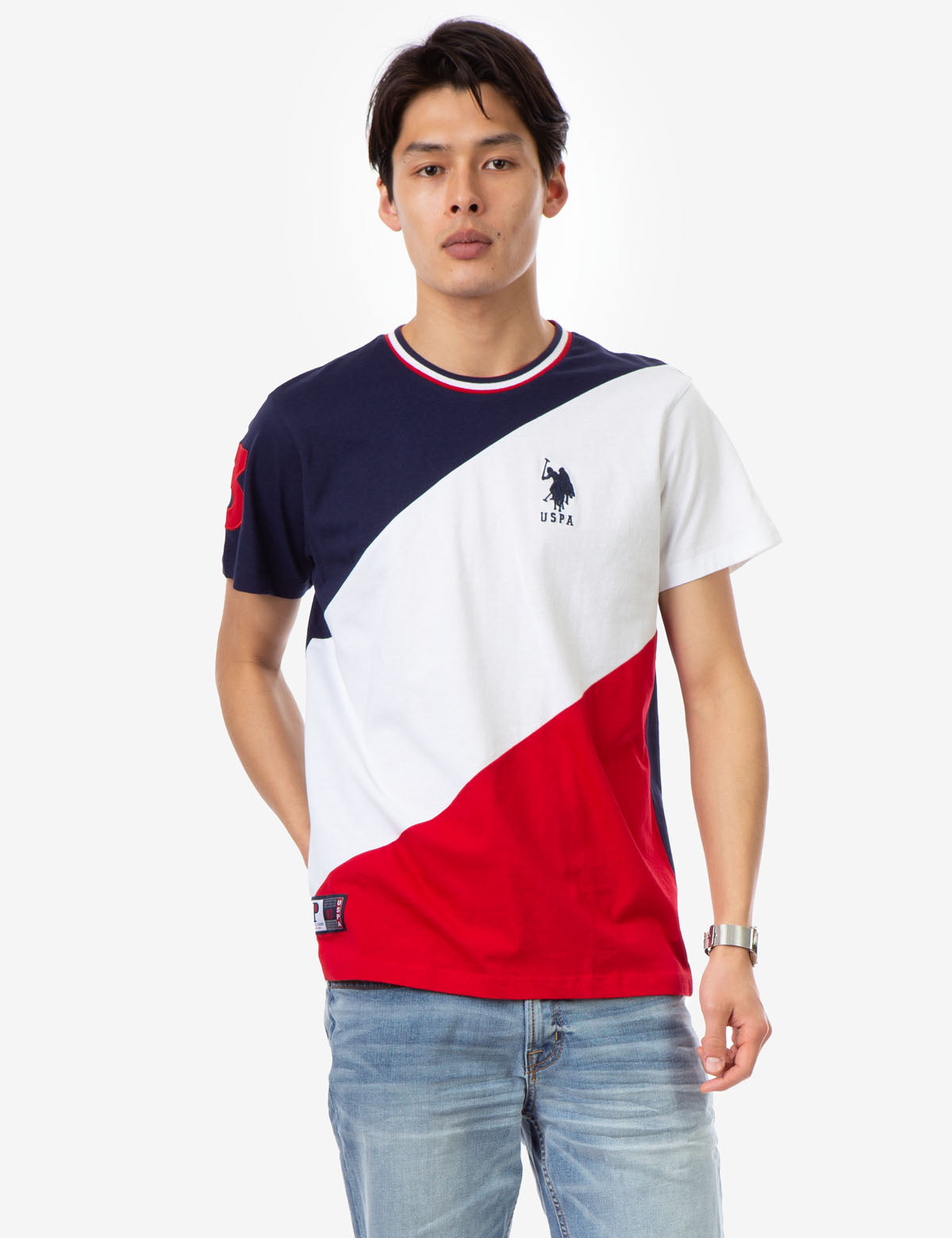 Colorblock Crew Neck T-Shirt with Embroidered Logo | USPA