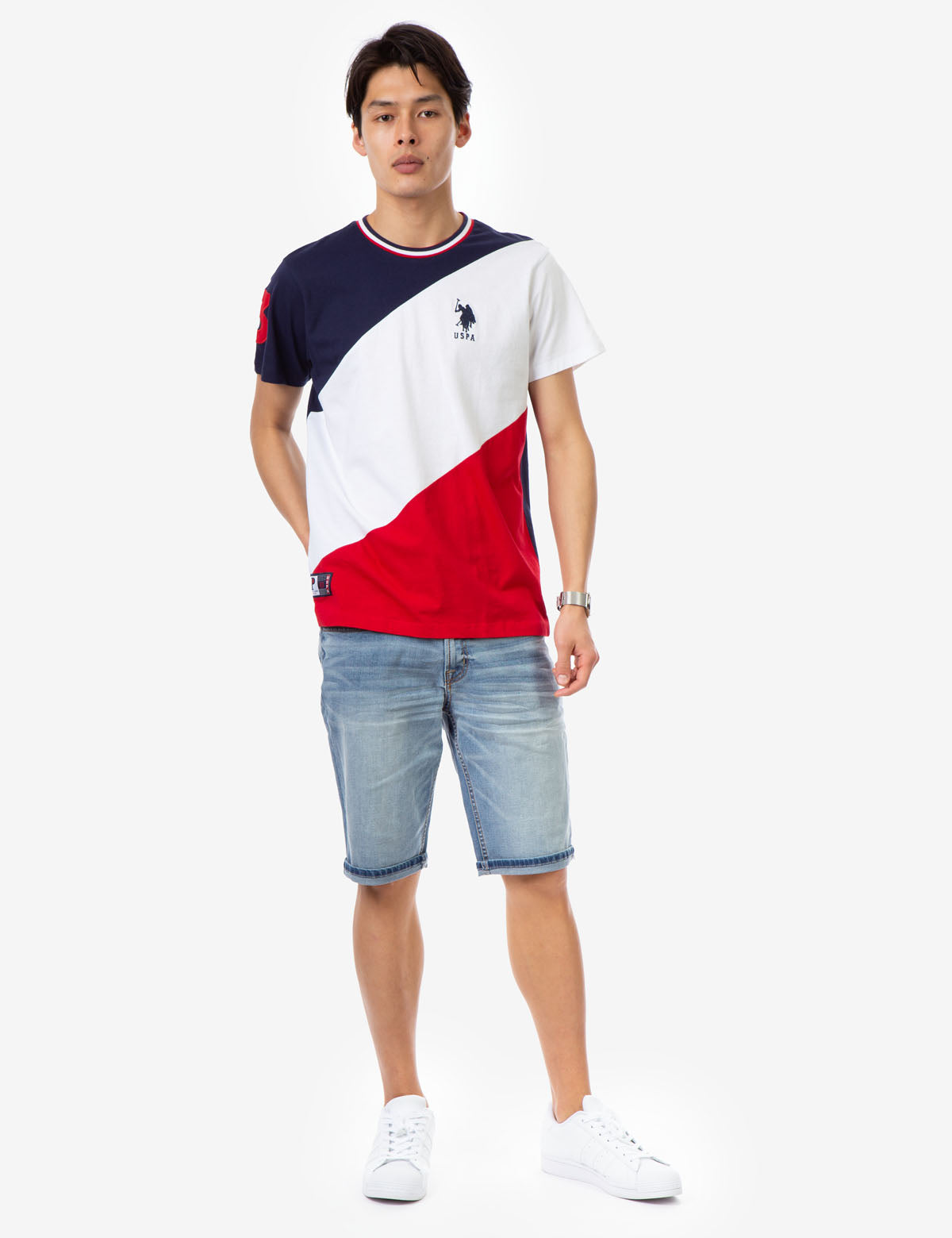 Colorblock Crew Neck T-Shirt with Embroidered Logo | USPA