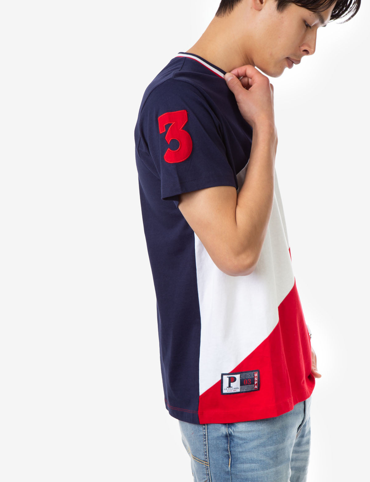 Colorblock Crew Neck T-Shirt with Embroidered Logo | USPA