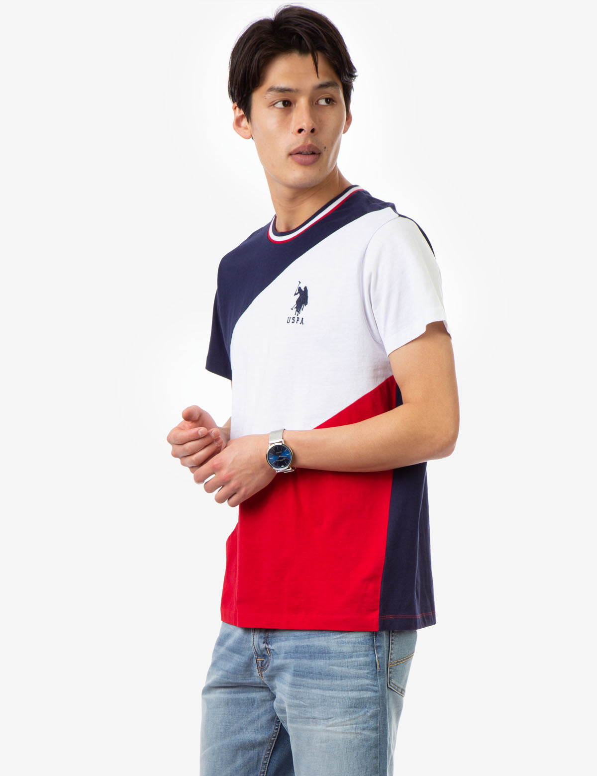 Colorblock Crew Neck T-Shirt with Embroidered Logo | USPA