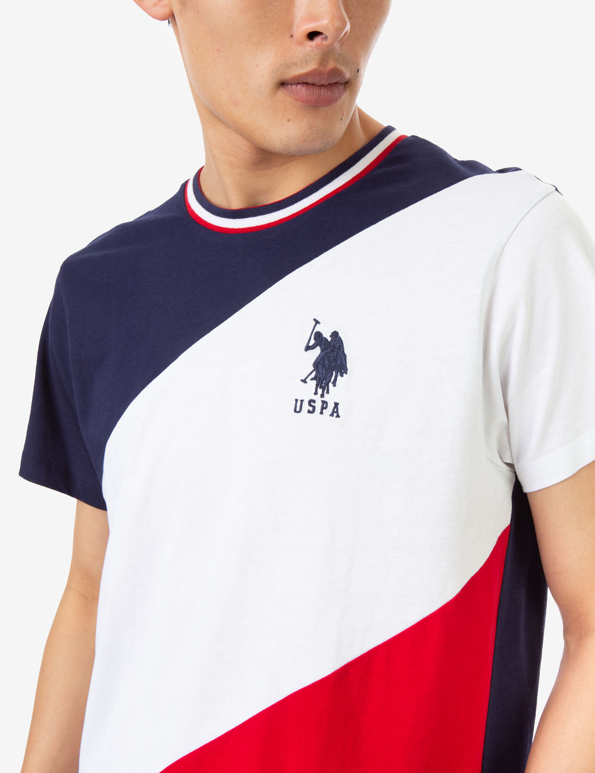 Colorblock Crew Neck T-Shirt with Embroidered Logo | USPA