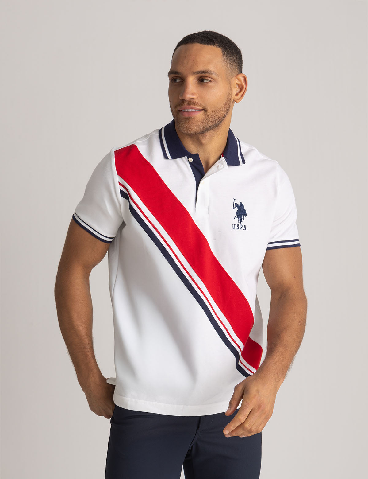 Men's Sash Polo Shirt with Signature Stripe Tricot Tape | Casual Style