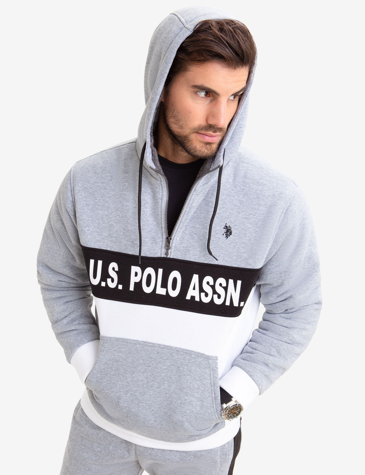 Colorblock Faux Shearling Lined Hoodie for Men | U.S. Polo Assn.