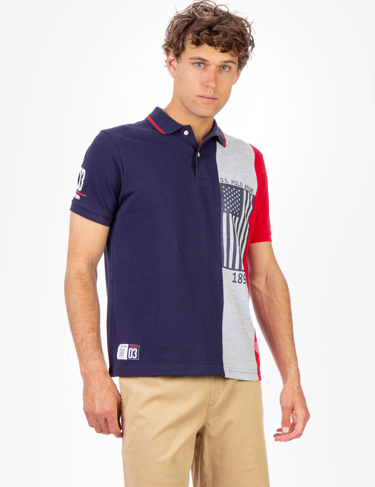 Colorblock Pique Polo Shirt with Flag Logo | Short Sleeve Casual