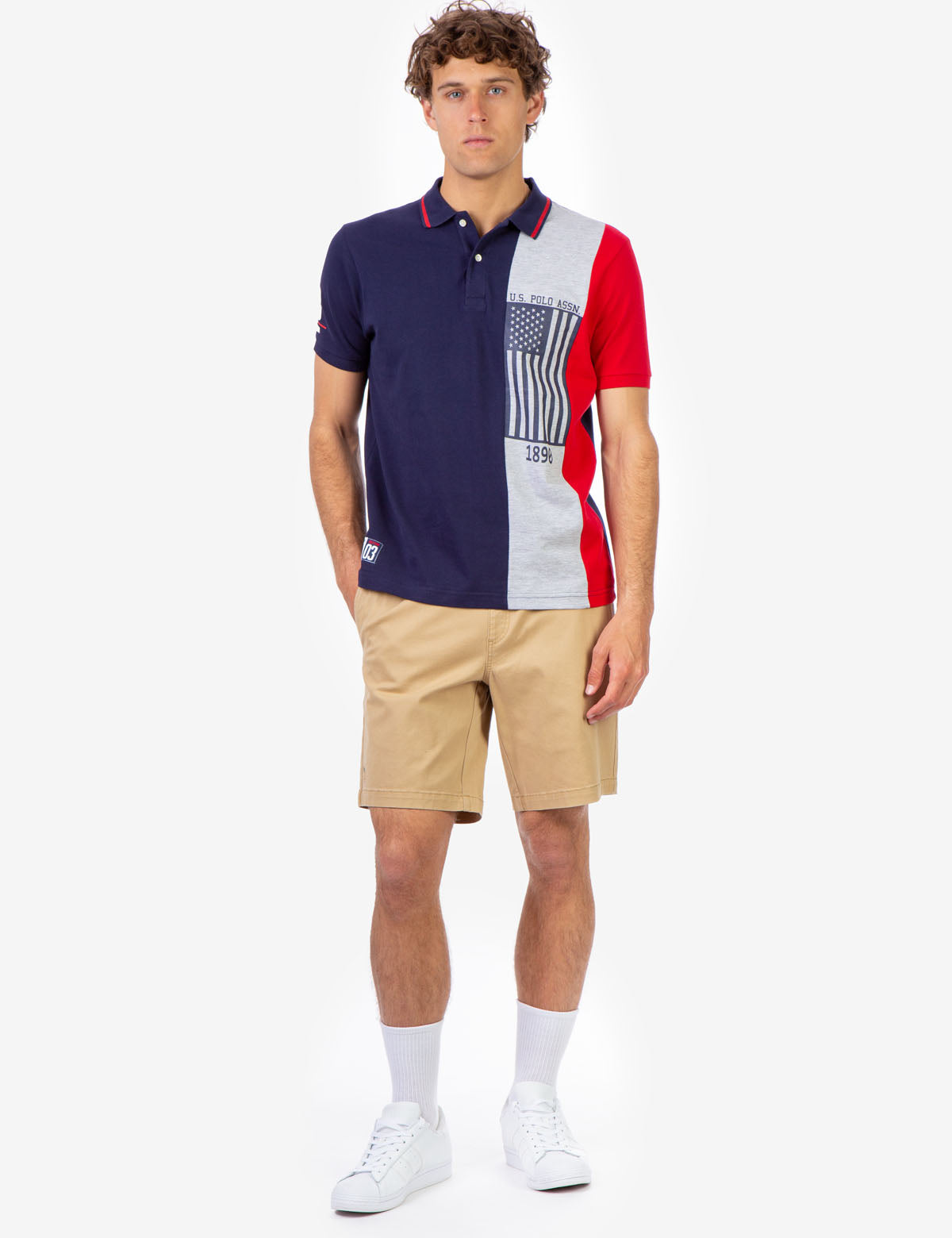 Colorblock Pique Polo Shirt with Flag Logo | Short Sleeve Casual
