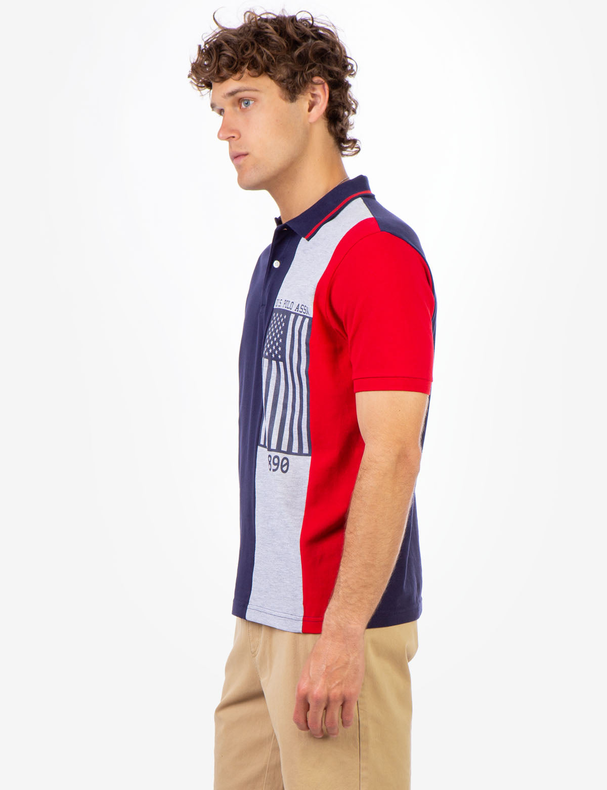 Colorblock Pique Polo Shirt with Flag Logo | Short Sleeve Casual