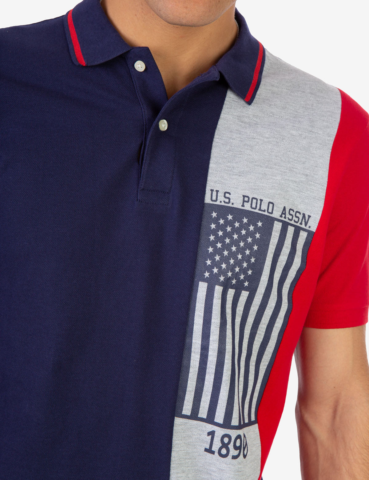Colorblock Pique Polo Shirt with Flag Logo | Short Sleeve Casual