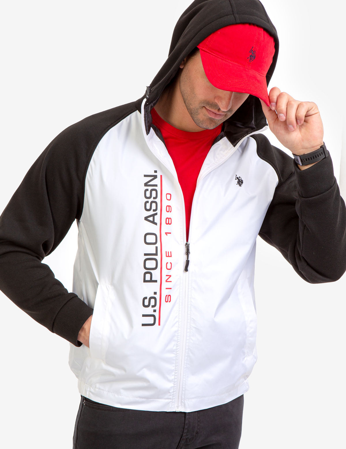 Colorblock Fleece Hooded Jacket with Front Pockets & Adjustable Hood | U.S. Polo Assn.