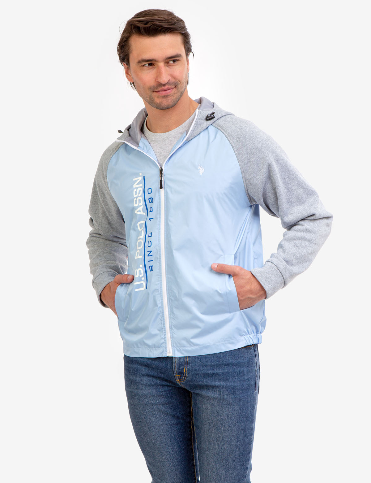 Colorblock Fleece Hooded Jacket with Front Pockets & Adjustable Hood | U.S. Polo Assn.