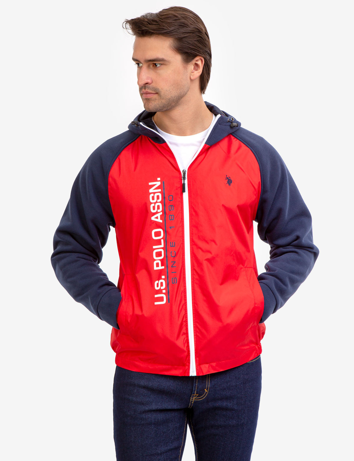 Colorblock Fleece Hooded Jacket with Front Pockets & Adjustable Hood | U.S. Polo Assn.