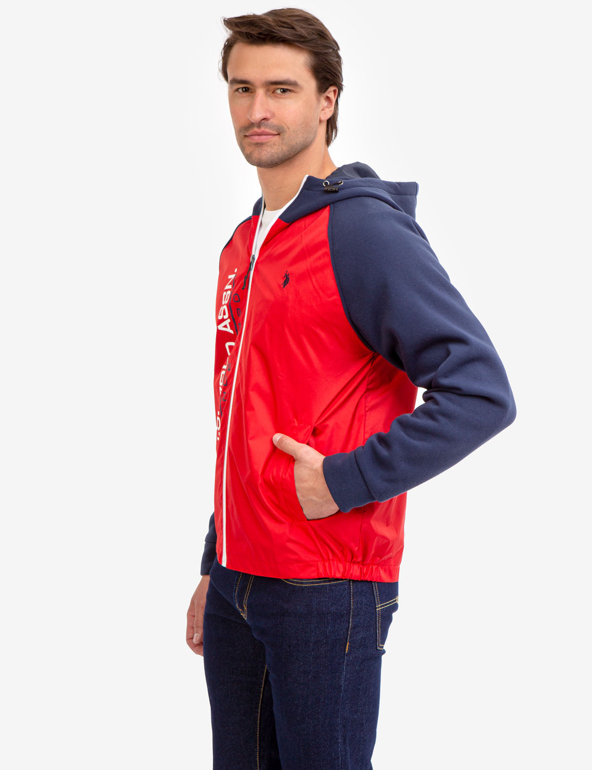 Colorblock Fleece Hooded Jacket with Front Pockets & Adjustable Hood | U.S. Polo Assn.
