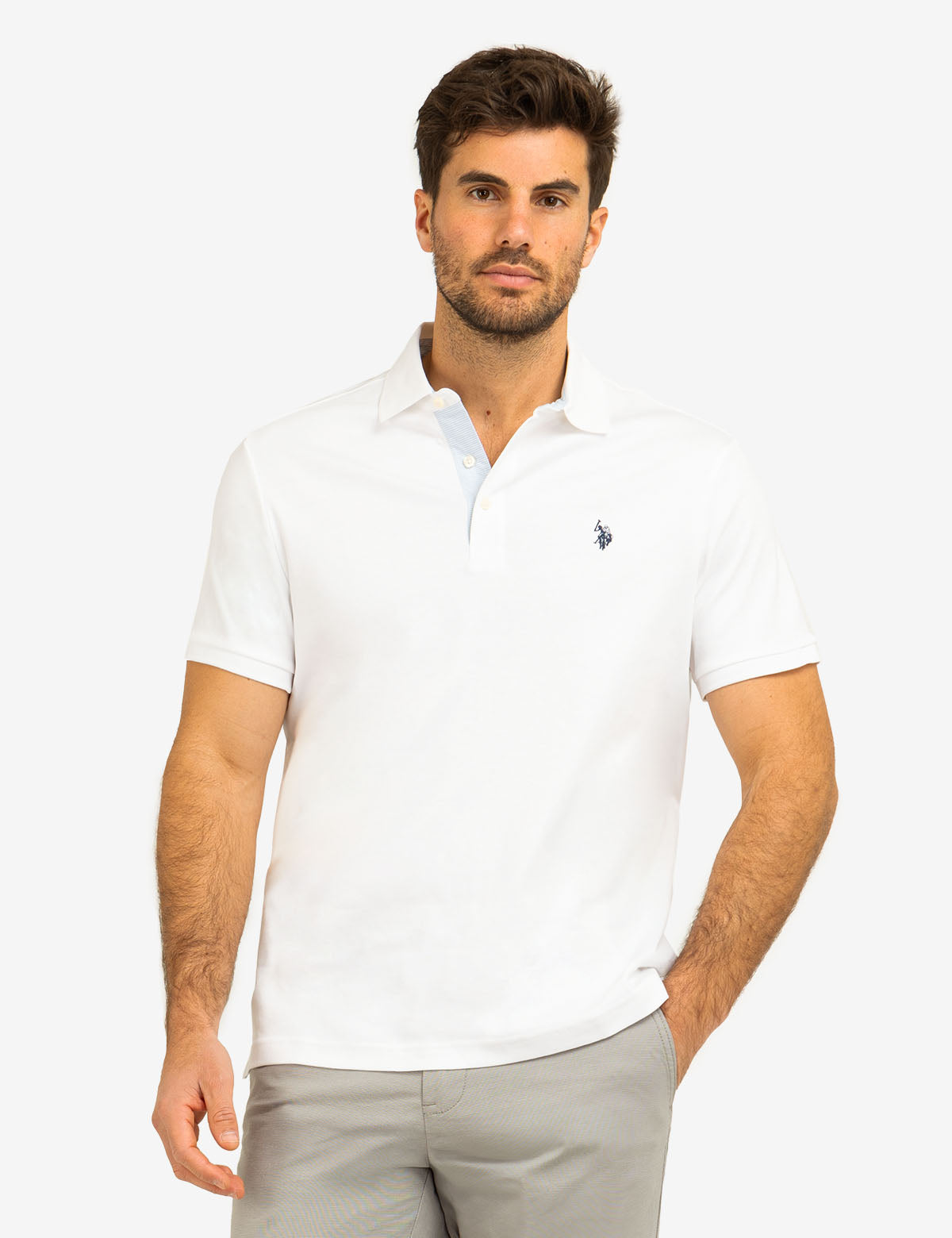 Classic Polo Shirt with Woven Trim & Logo Detail | Solid Interlock