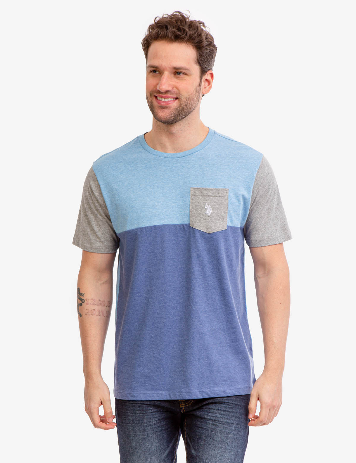 Colorblock Pocket T-Shirt for Men | Crew Neck Short Sleeve