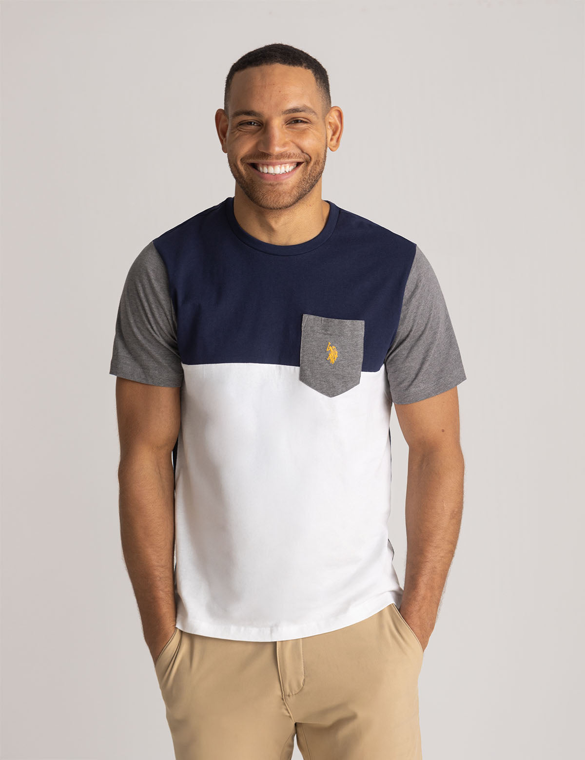 Colorblock Pocket T-Shirt for Men | Crew Neck Short Sleeve