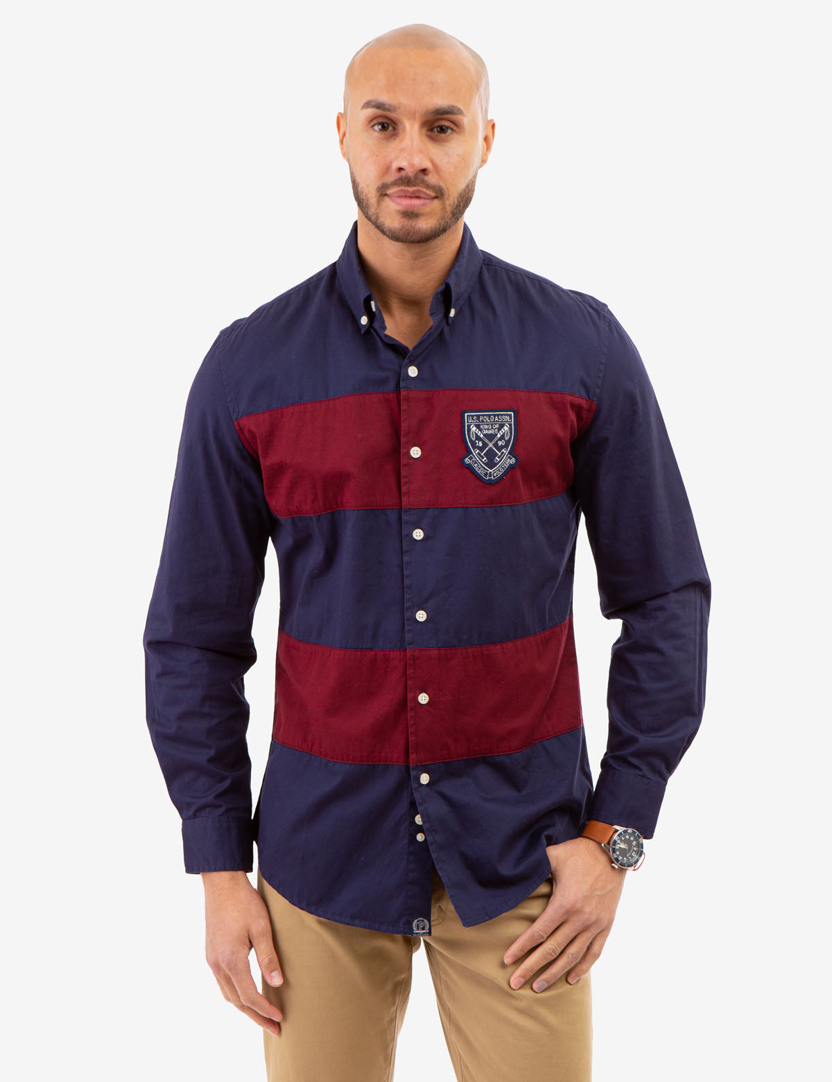 Colorblock Peached Twill Long Sleeve Shirt | 100% Cotton