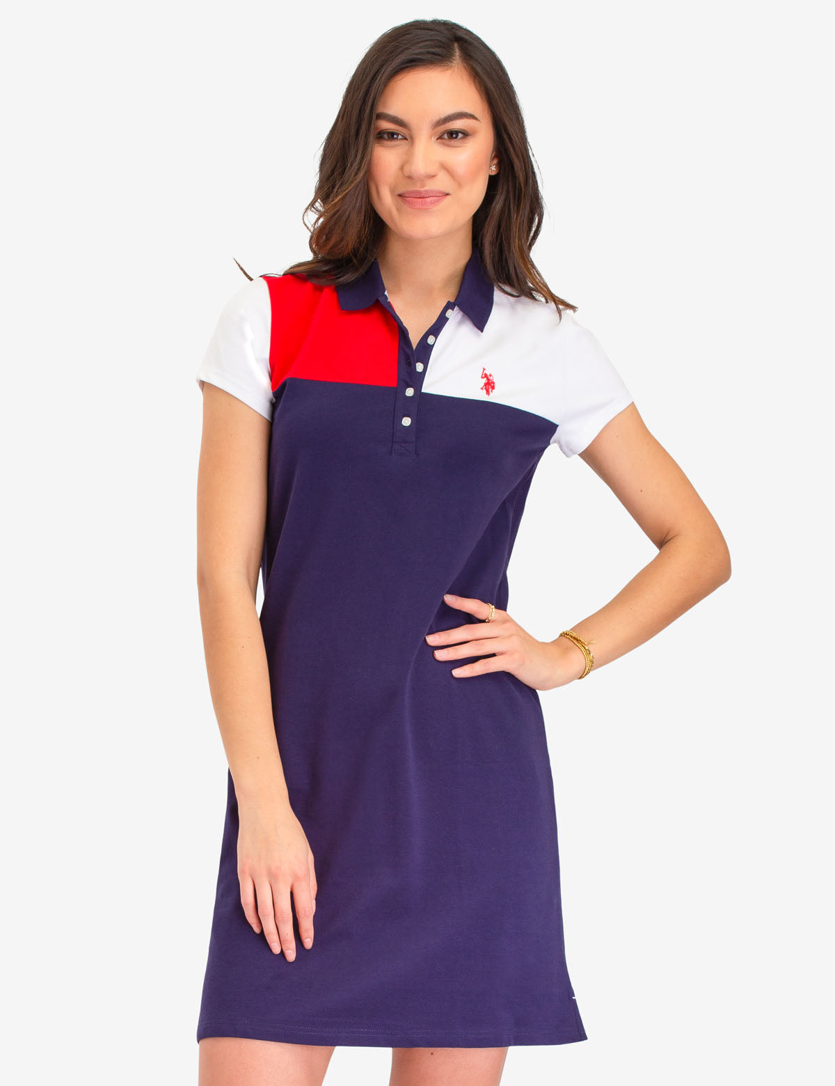 Colorblock Polo Dress with Embroidered Logo | Short Sleeves