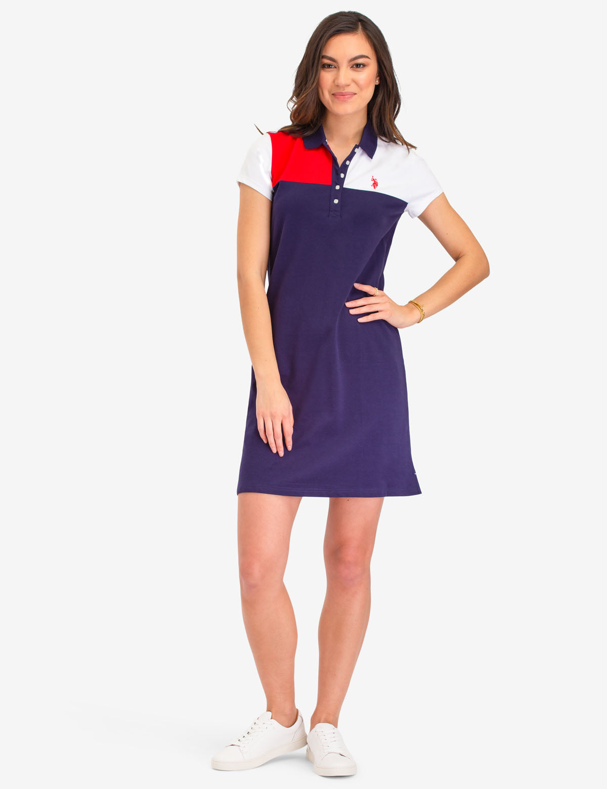 Colorblock Polo Dress with Embroidered Logo | Short Sleeves