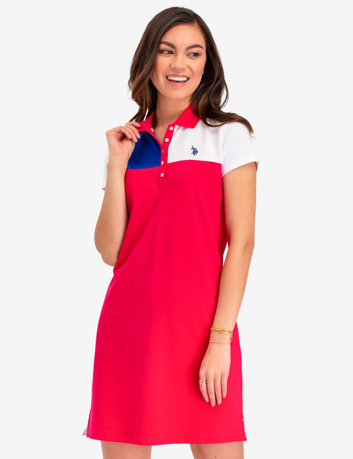 Colorblock Polo Dress with Embroidered Logo | Short Sleeves