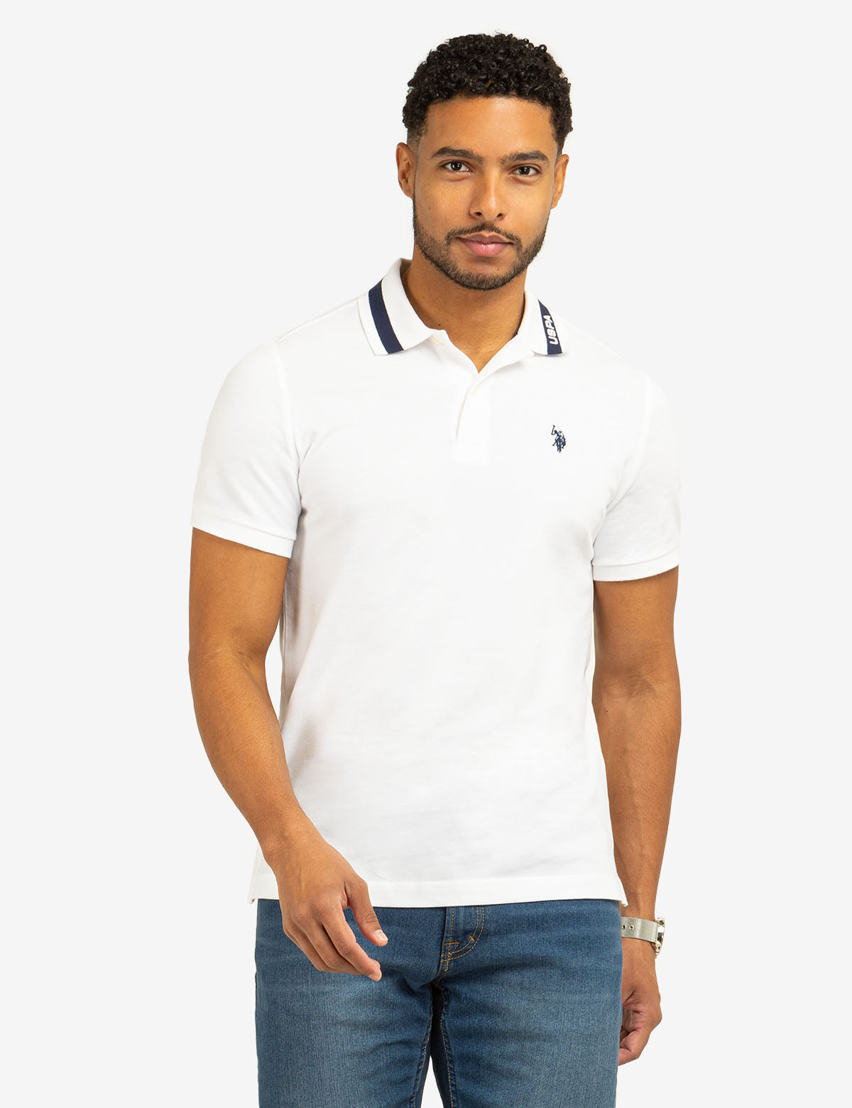 Pique Polo Shirt with Tipped Collar & USPA Print | Classic Men's Style