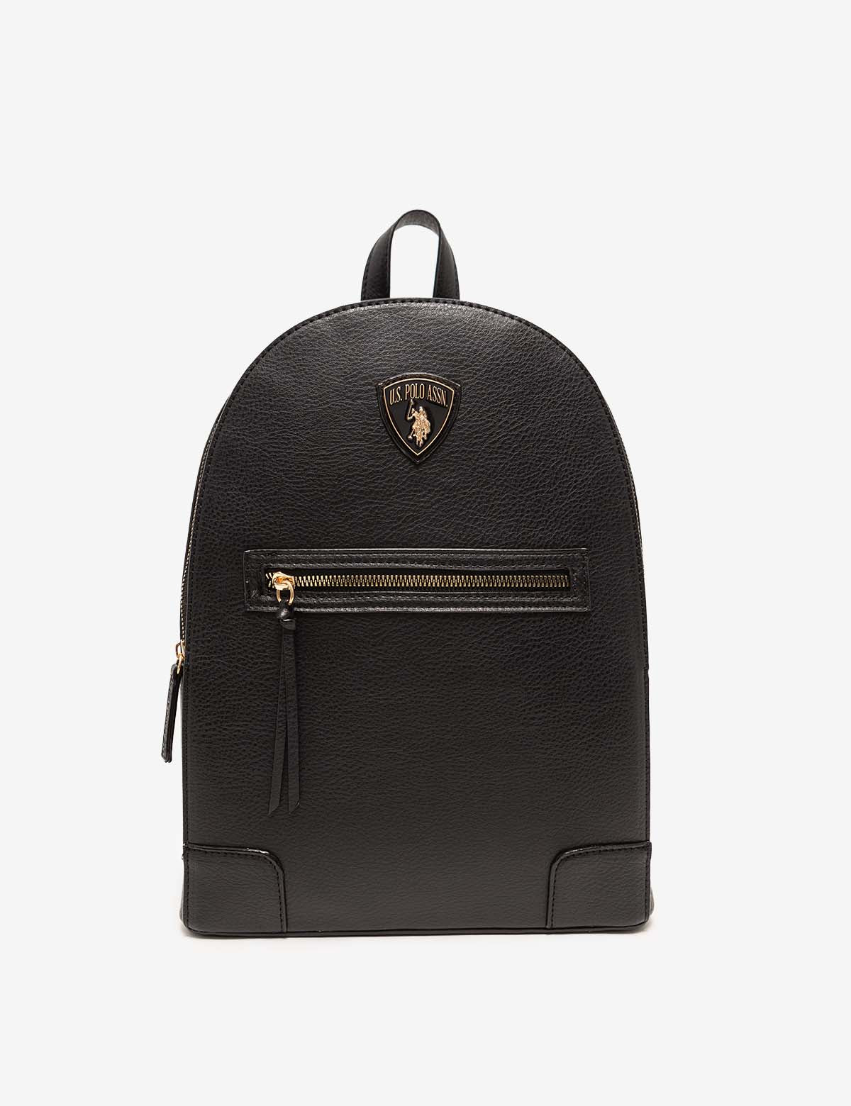Luxury Leather Backpack with Branded Strap & Metal Crest Logo | CREST