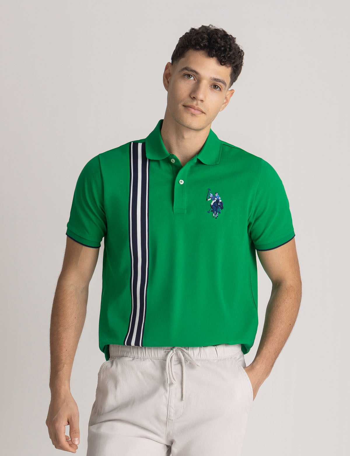 Vertical Tricot Trim Pique Polo Shirt | Classic Fit