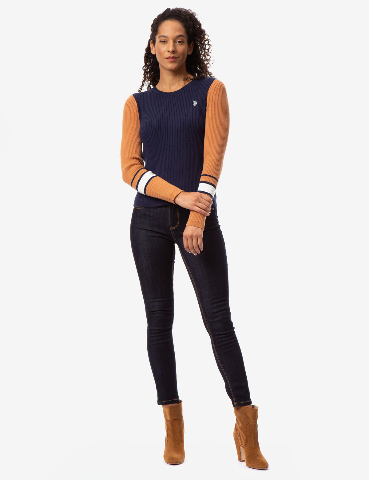 Colorblock Rib Knit Sweater with Contrast Sleeves | Crew Neck Design