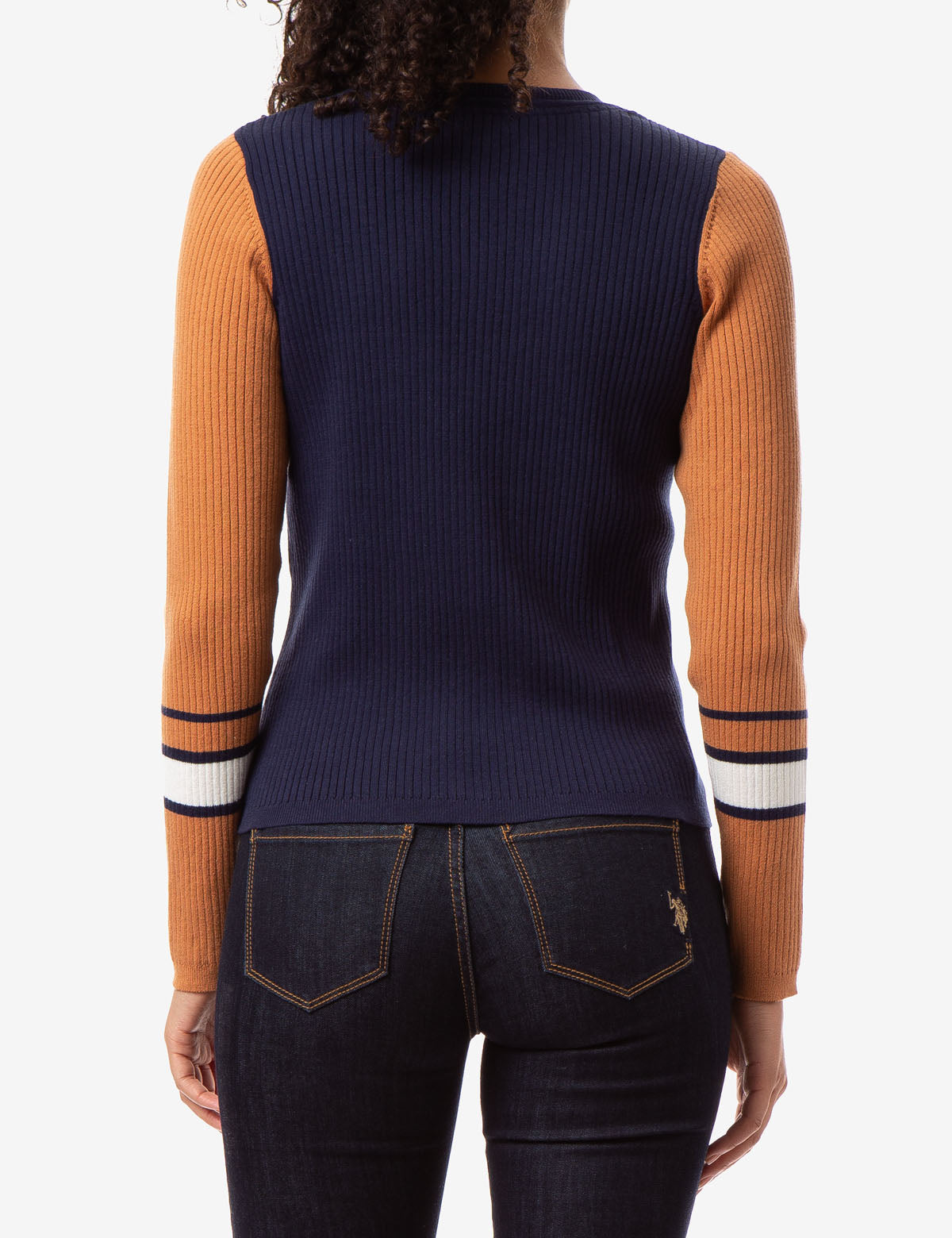Colorblock Rib Knit Sweater with Contrast Sleeves | Crew Neck Design