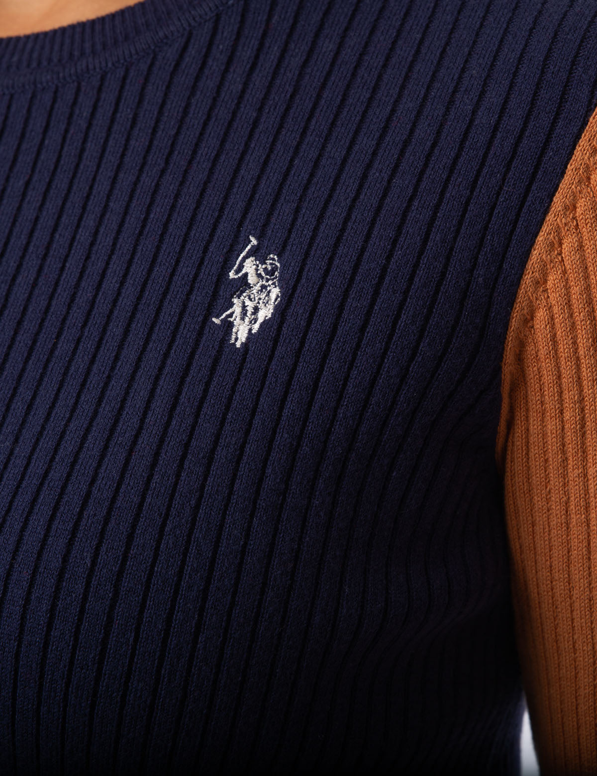 Colorblock Rib Knit Sweater with Contrast Sleeves | Crew Neck Design