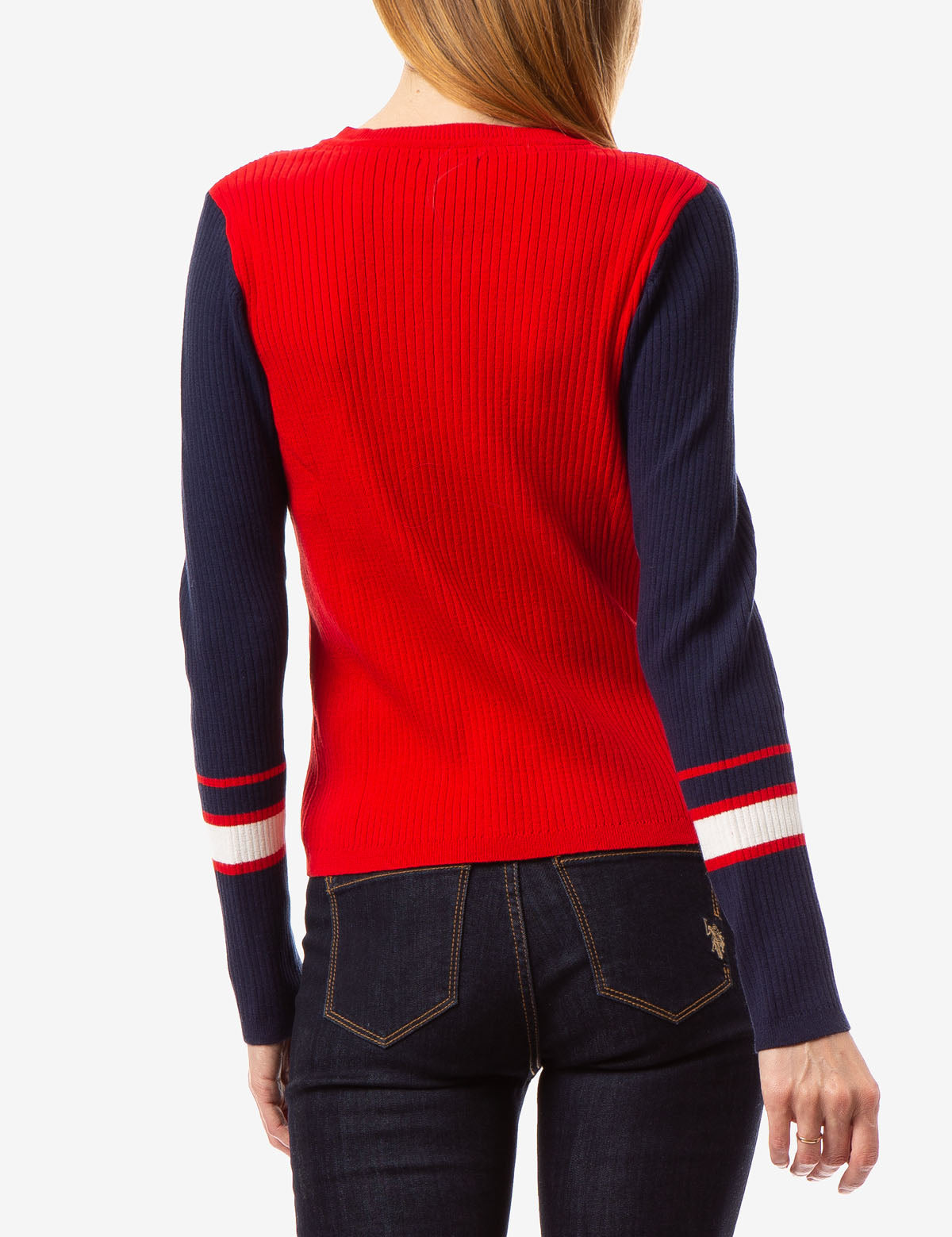 Colorblock Rib Knit Sweater with Contrast Sleeves | Crew Neck Design
