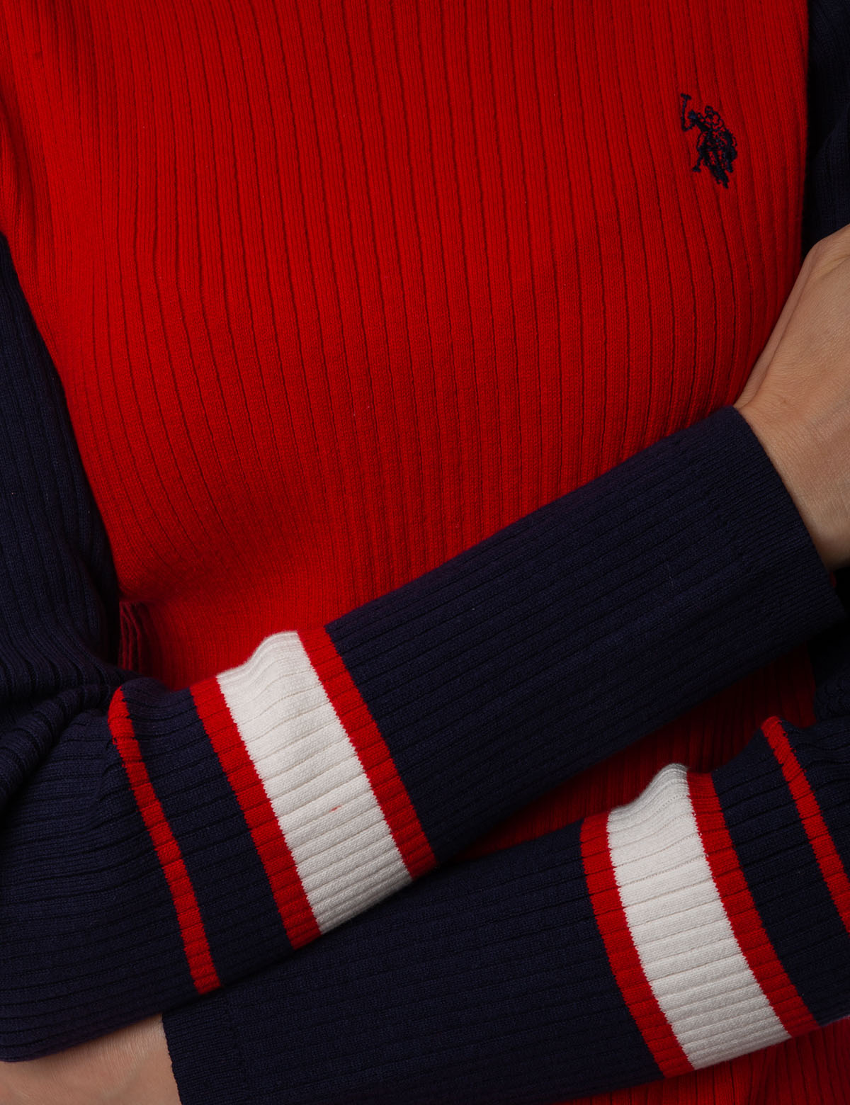 Colorblock Rib Knit Sweater with Contrast Sleeves | Crew Neck Design