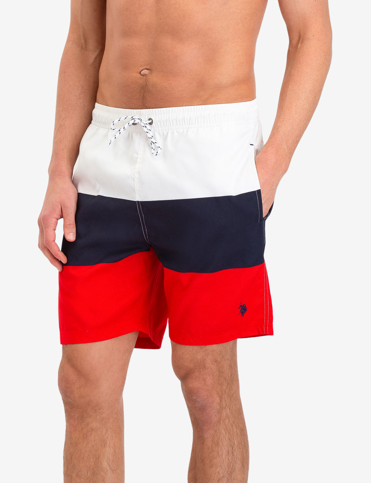 Colorblock Swim Trunks with Drawstring Waist & Pockets | RWB