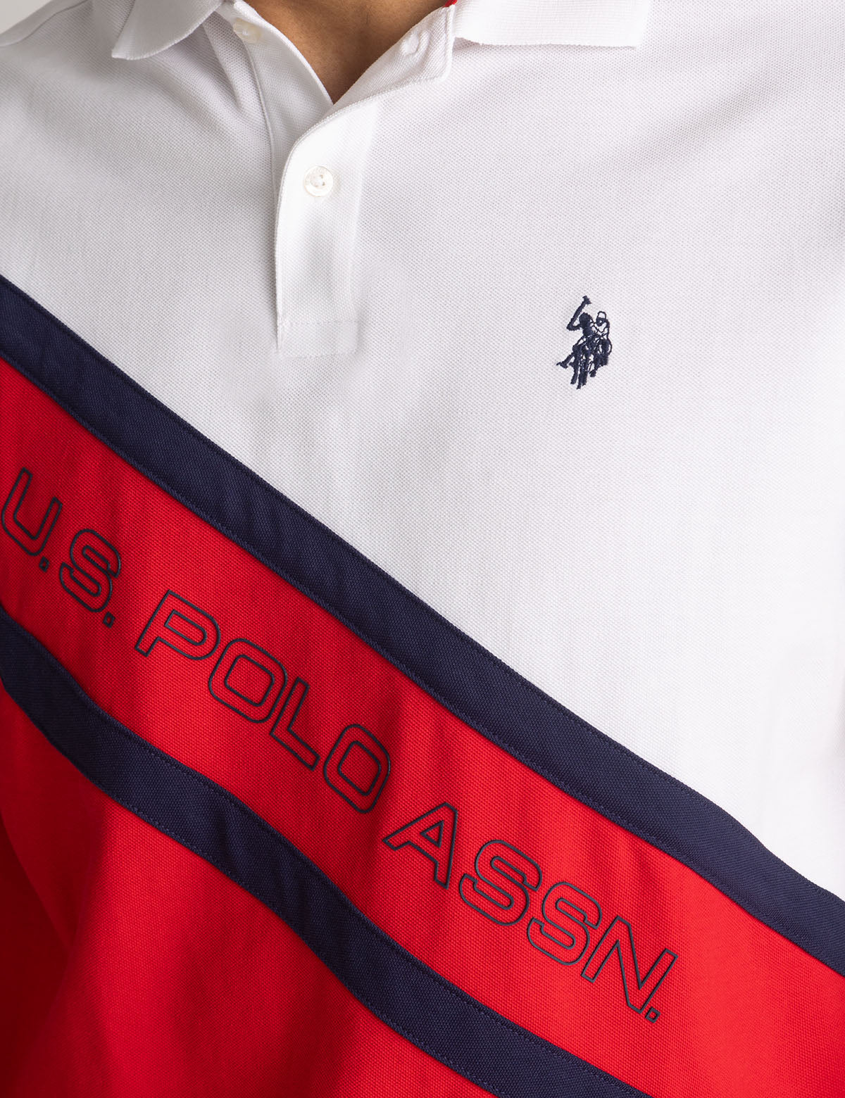 Color Block Polo Shirt with Diagonal Sash Design