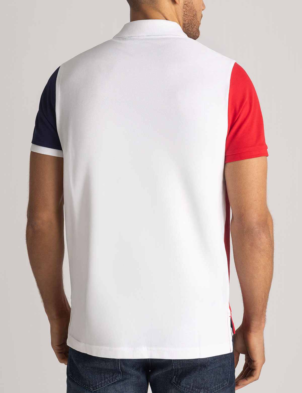 Color Block Polo Shirt with Diagonal Sash Design