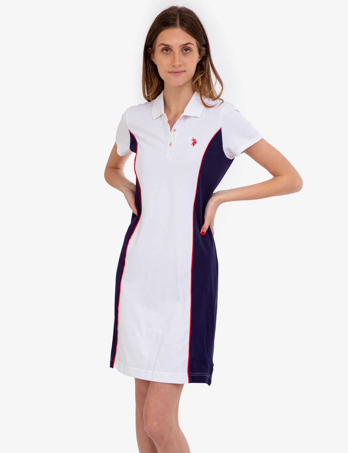 Colorblock Polo Dress with Side Panels & Button Placket