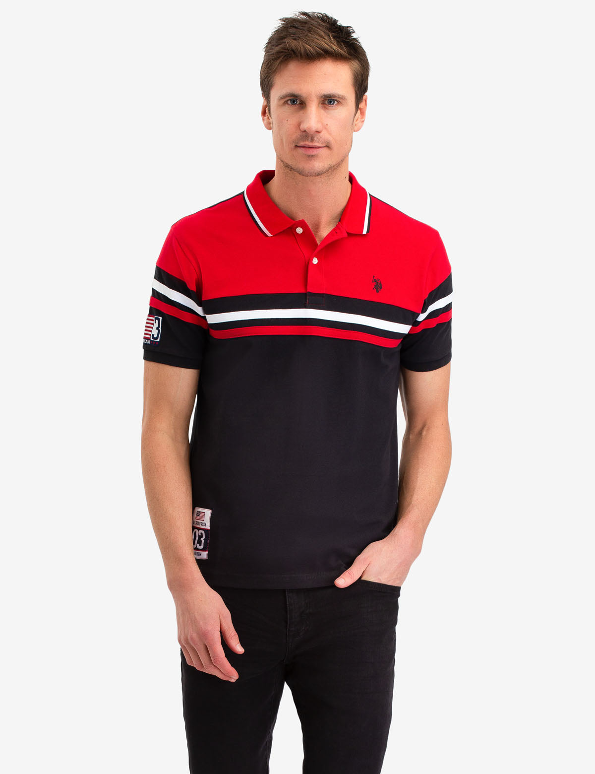 Colorblock Stripe Polo Shirt with Button Placket & Logo | Casual Men's Top
